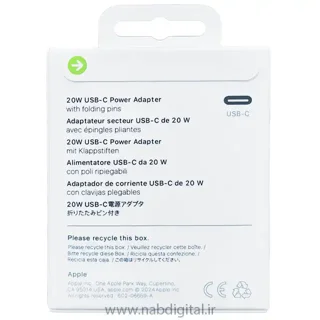 نمای پشت جعبه شارژر اصلی Apple 20W USB-C مدل A2344