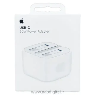 نمای جلوی جعبه شارژر اصلی Apple 20W USB-C مدل A2344