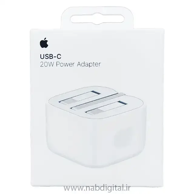 نمای جلوی جعبه شارژر اصلی Apple 20W USB-C مدل A2344
