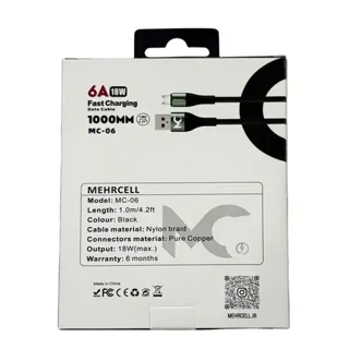 تصویر پشت جعبه و مشخصات کابل شارژ Micro USB MehrCell مدل MC-06