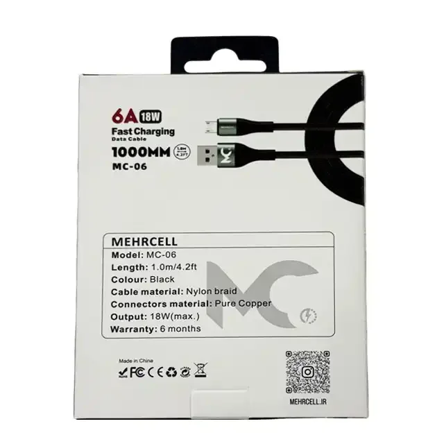 تصویر پشت جعبه و مشخصات کابل شارژ Micro USB MehrCell مدل MC-06