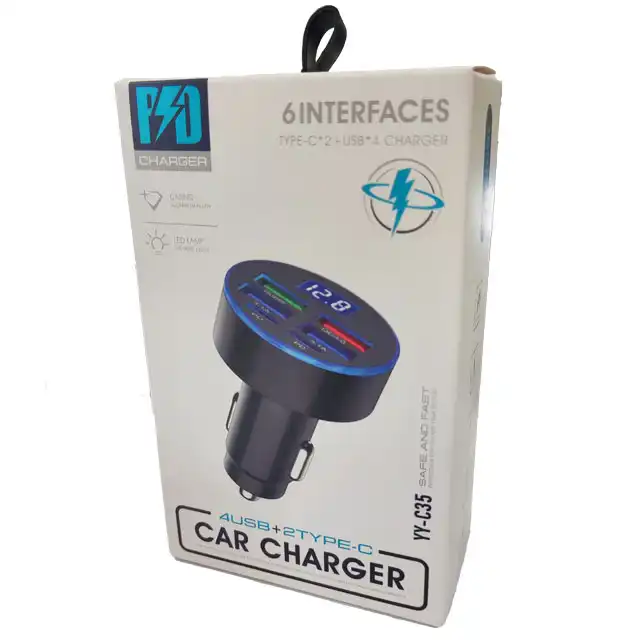 شارژر فندکی 6 پورت فست شارژ مدل Original YY-C35 دارای نمایشگر ولتاژ