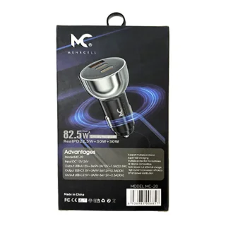 نمای پشت جعبه و مشخصات فنی شارژر فندکی MehrCell MC-20